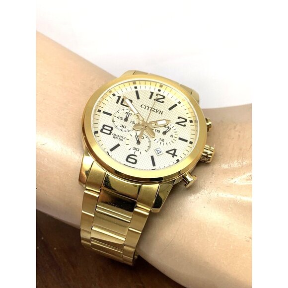 Citizen Men's Watch AN8052-55P Chronograph Quartz Gold Dial Date Stainless Steel - Picture 6 of 15